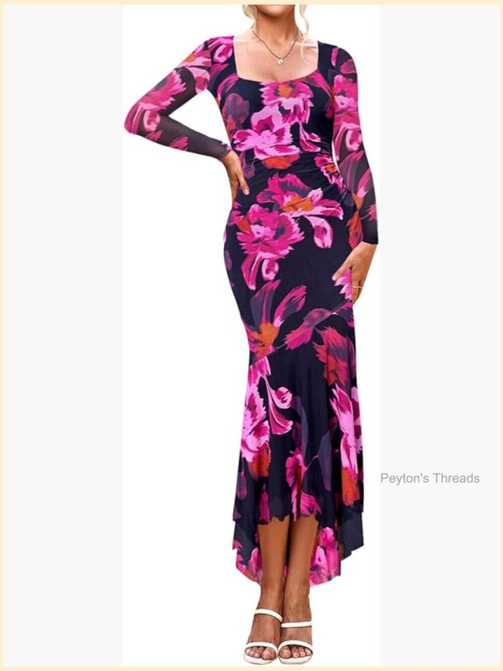 Long Sleeve Tulle Bodycon Mermaid Dress Formal Wedding Guest Gown